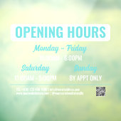 Turquoise White Retro Script QR Code Opening Hours ウィンドウサイン (シート3)