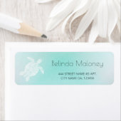 Turquoise White Turtle Coastal ラベル (インサイチュ)
