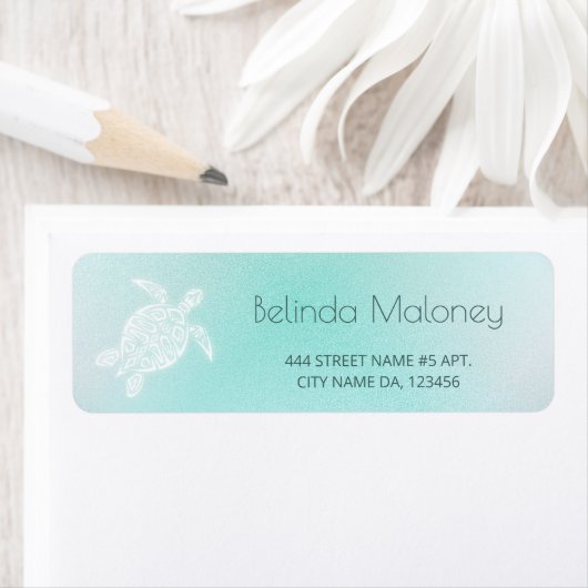 Turquoise White Turtle Coastal ラベル (インサイチュ)