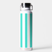 Turquoise White Vertical Cabana Stripes ウォーターボトル (背面)