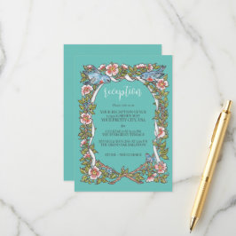 Turquoise Wildflower Bird Rose Border Wedding Rece エンクロージャーカード