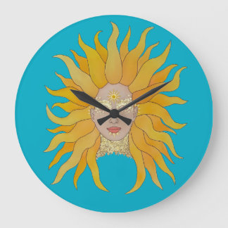 Turquoise yellow gold sun inspired ラージ壁時計