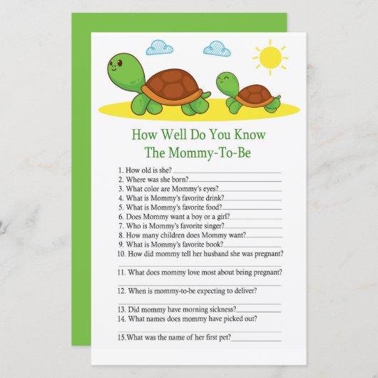 Turtleあなたは赤ちゃんシャワーのゲームをどれくらい知っているか (正面/裏面)