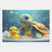 Turtle and Rubber Duck in Bubble Bath ラッピングペーパーシート (正面)