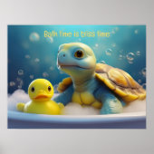 Turtle and Rubber Duck in the Bath Custom Text ポスター (正面)
