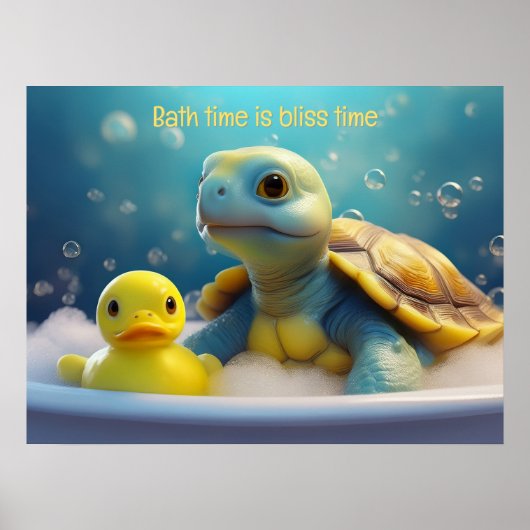 Turtle and Rubber Duck in the Bath Custom Text ポスター (正面)