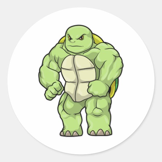 Turtle as Bodybuilderと6パック ラウンドシール (正面)