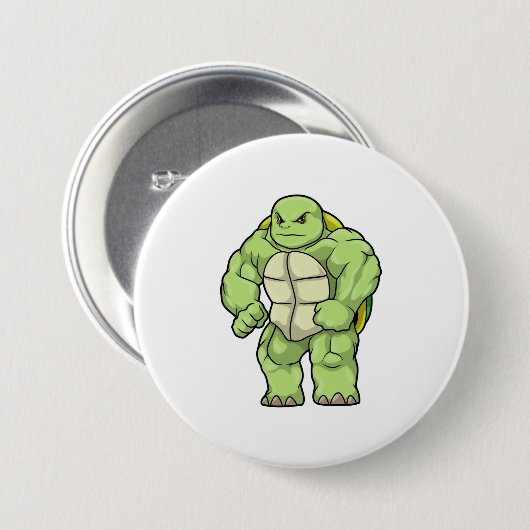 Turtle as Bodybuilderと6パック 缶バッジ (正面&裏面)