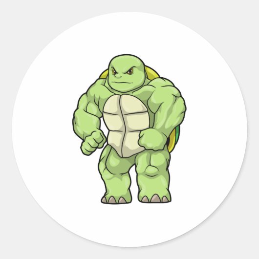 Turtle as Bodybuilder with Six pack ラウンドシール (正面)