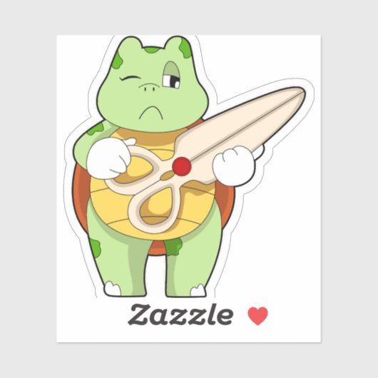 Turtle As Hairdresser With Scissors シール (シート)