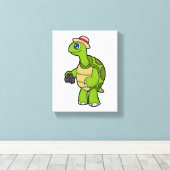Turtle as Photographer with Camera キャンバスプリント (インサイチュ (ウッドフロア))