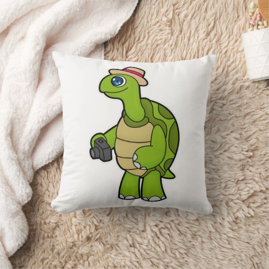 Turtle as Photographer with Camera クッション (ブランケット)