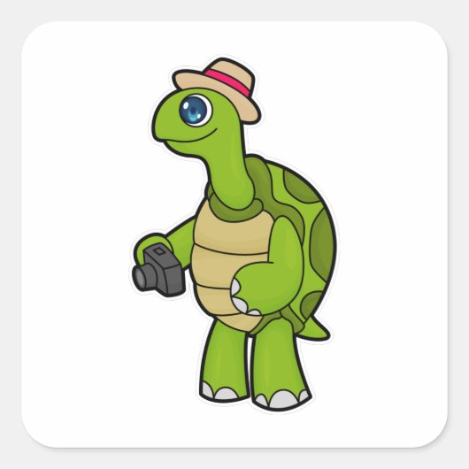 Turtle as Photographer with Camera スクエアシール (正面)