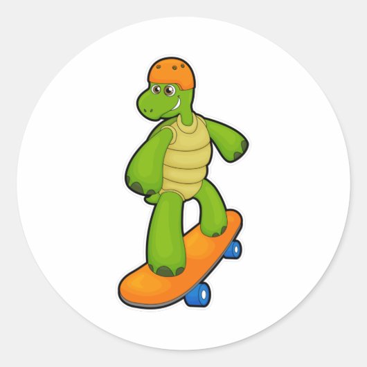 Turtle as Skateboarder with Skateboard & Helmet ラウンドシール (正面)