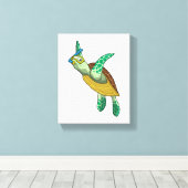 Turtle at Diving with Snorkel キャンバスプリント (インサイチュ (ウッドフロア))