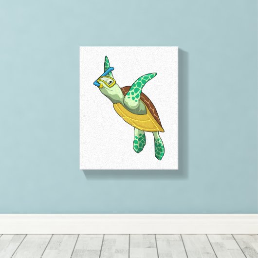 Turtle at Diving with Snorkel キャンバスプリント (インサイチュ (ウッドフロア))