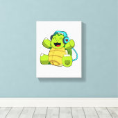 Turtle at Music with Headphone キャンバスプリント (インサイチュ (ウッドフロア))