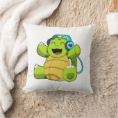 Turtle at Music with Headphone クッション (ブランケット)