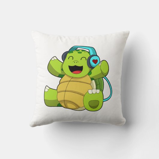 Turtle at Music with Headphone クッション (裏面)