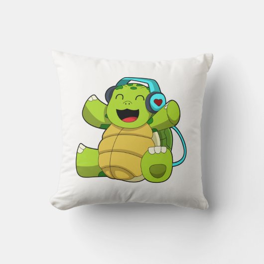 Turtle at Music with Headphone クッション (正面)