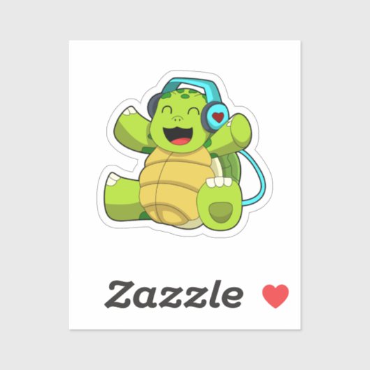 Turtle at Music with Headphone シール (シート)