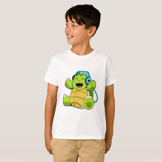 Turtle at Music with Headphone Tシャツ (正面フル)