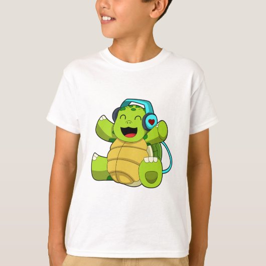 Turtle at Music with Headphone Tシャツ (正面)