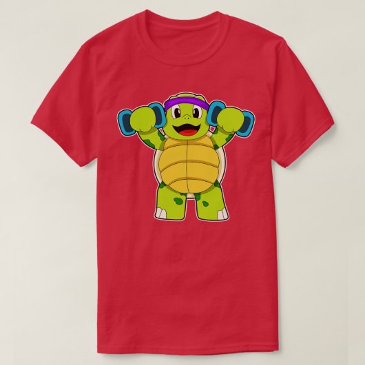 Turtle at Strengthトレーニングとダンベル Tシャツ (デザイン正面)