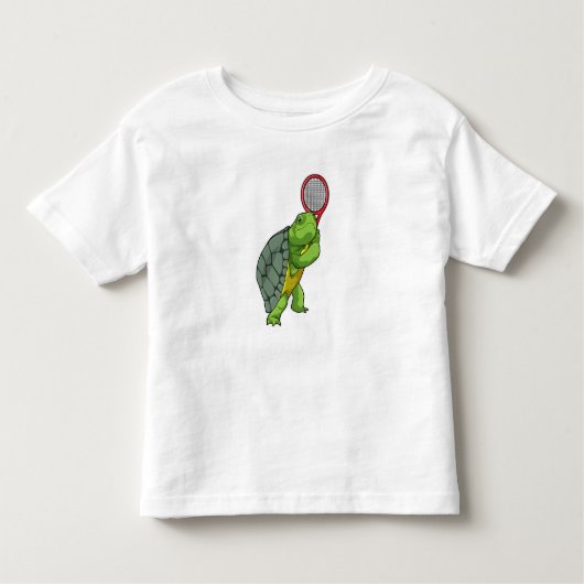 Turtle at Tennis with Tennis racket トドラーTシャツ (正面)