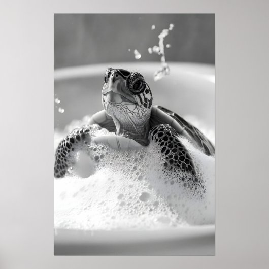 Turtle Bubble Bath Print, Funny Bathroom Animal ポスター (正面)