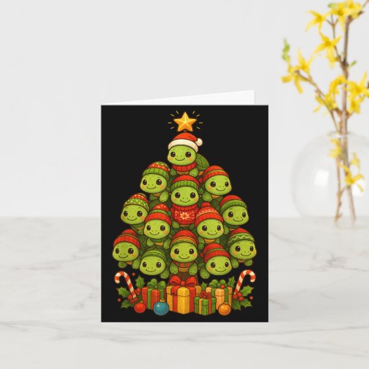 Turtle Christmas Tree Funny Turtle Xmas  カード (黄色い花)