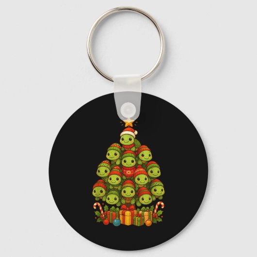 Turtle Christmas Tree Funny Turtle Xmas  キーホルダー (正面)