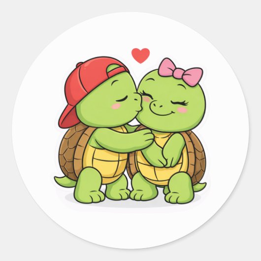 Turtle couple sweet moment ラウンドシール (正面)