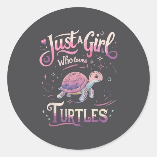 Turtle Cute Girl Men Women S ラウンドシール (正面)