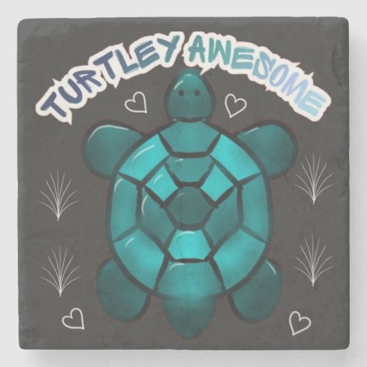  Turtle Cute Pun Funny Animal Gift ストーンコースター (正面)