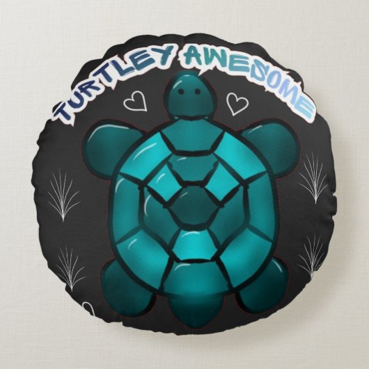  Turtle Cute Pun Funny Animal Gift ラウンドクッション (正面)