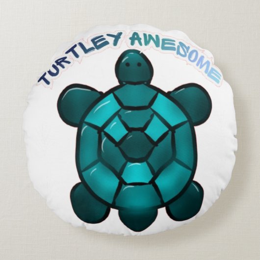  Turtle Cute Pun Funny Animal Gift ラウンドクッション (正面)