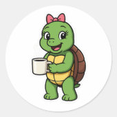 Turtle drinking coffee ラウンドシール (正面)