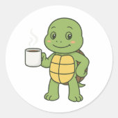 Turtle drinking coffee ラウンドシール (正面)