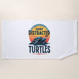 Turtle Easily Distracted By Turtles Sea Vintage Ki ビーチタオル