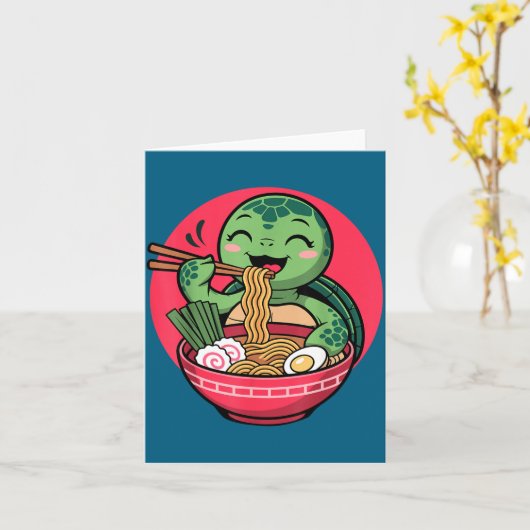 Turtle Eating Ramen Kawaii Turtle Japanese Kawaii  カード (黄色い花)