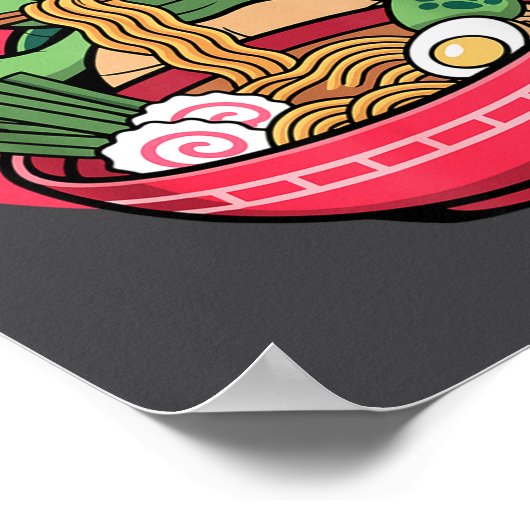 Turtle Eating Ramen Kawaii Turtle Japanese Kawaii  ポスター (角)