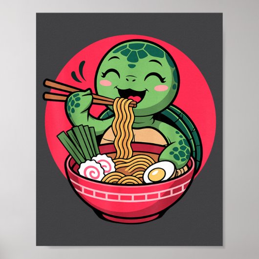 Turtle Eating Ramen Kawaii Turtle Japanese Kawaii  ポスター (正面)