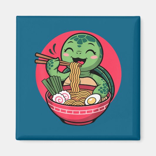 Turtle Eating Ramen Kawaii Turtle Japanese Kawaii  マグネット (正面)