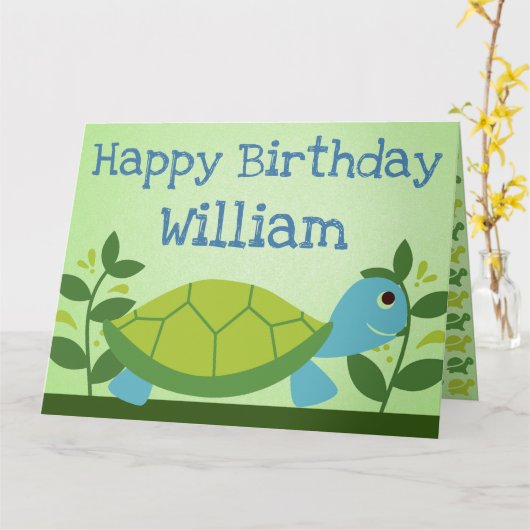 Turtle Editable Birthday カード (黄色い花)