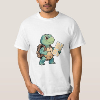 Turtle Explorer with Map – Cute Travel Art. Tシャツ