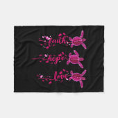 Turtle Faith Hope Love Pink Ribbon Breast Cancer A フリースブランケット (正面(横))