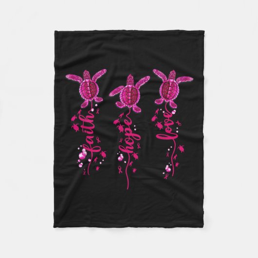 Turtle Faith Hope Love Pink Ribbon Breast Cancer A フリースブランケット (正面)