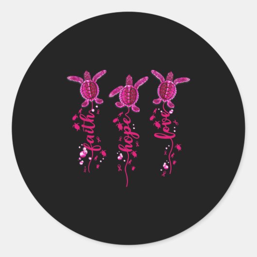 Turtle Faith Hope Love Pink Ribbon Breast Cancer A ラウンドシール (正面)