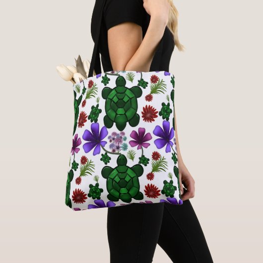 Turtle floral pattern  トートバッグ (クローズアップ)